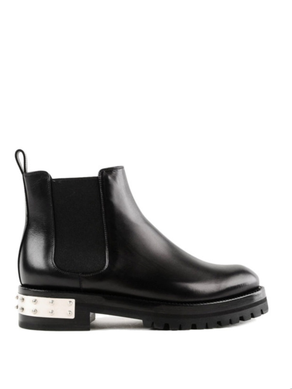 Alexander McQueen Black Leather Chelsea Boots with Studded Heel Size 39.5